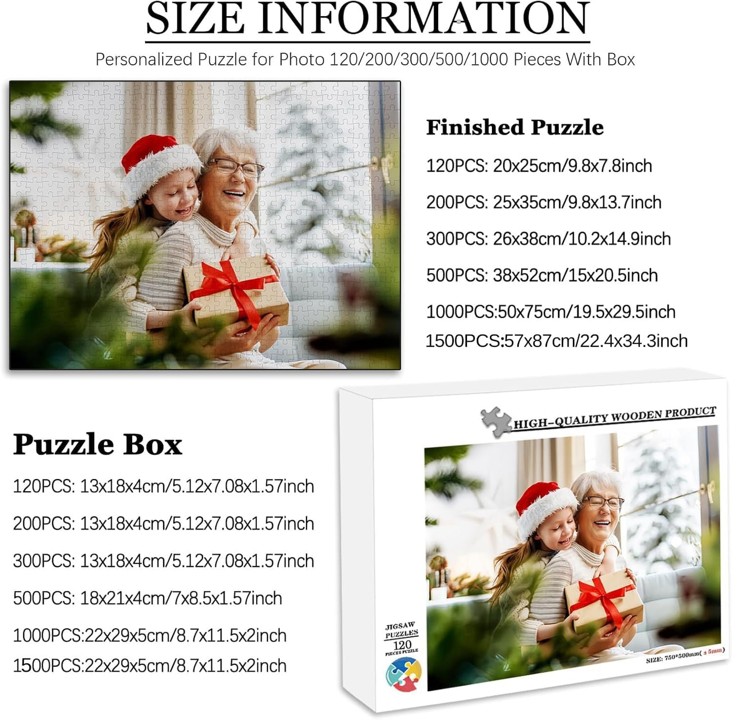 Custom Puzzle 120/200/300/500/1000/1500 Pieces, Personalized Puzzle from Your Own Photos, Customized Picture Jigsaw Puzzle Gift for Christmas Wedding Birthday Family