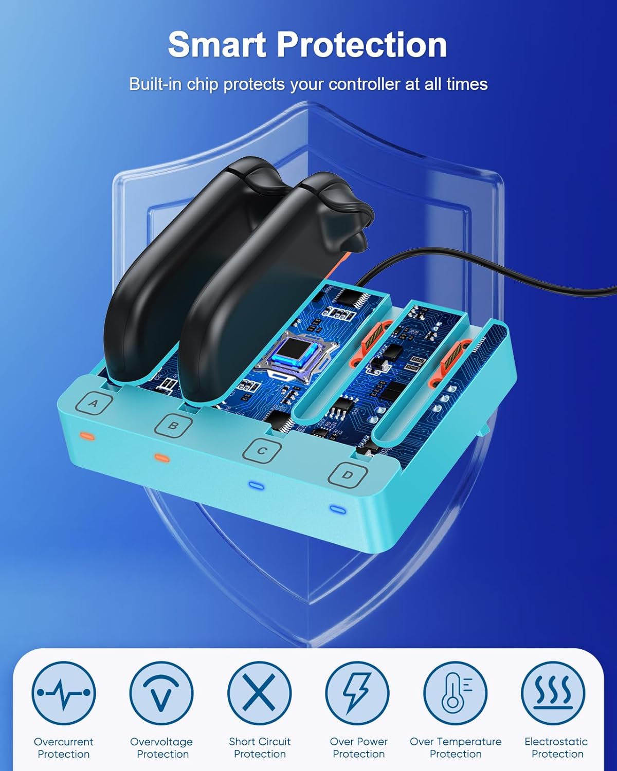 Charger for Nintendo Switch 2 and Switch 1 Controller, Horizontal Charging Dock Station for Joy con and for Joycon 2 Accessories with Foldable Storage Stand (Blue)