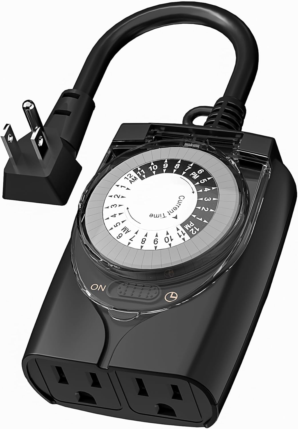 HBN Outdoor Timer Outlet Waterproof, 24 Hour Mechanical Light Timers for Electrical Outlets Outdoor Weatherproof, 2 Grounded Outlets for Christmas Lights, Holiday Decorations, 15A 1/2HP