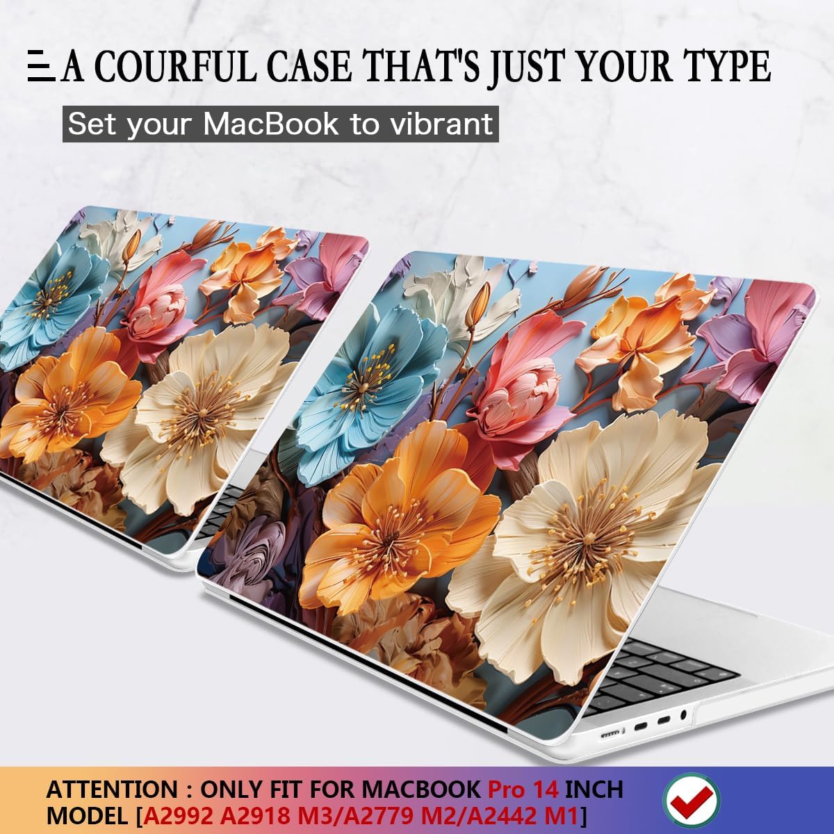 CISSOOK Compatible with MacBook Pro 14 inch Case 2024 2023 2022 2021 Release M4 A3401 A3112 A3185 M3 A2918 A2992 M2 A2779 M1 A2442 Pro Max Chip, Floral Hard Shell Case + Keyboard Cover, Silk Flowers