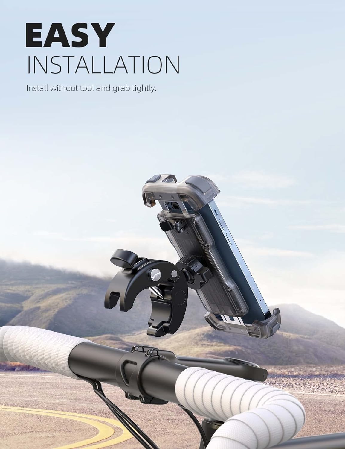 Lamicall Motorcycle Phone Mount, Bike Phone Holder - Upgrade Quick Install Handlebar Clip for Bicycle Scooter, Cell Phone Clamp for iPhone 15 14 13, Galaxy and More 4.7-6.8" Phone, Transparent Gray