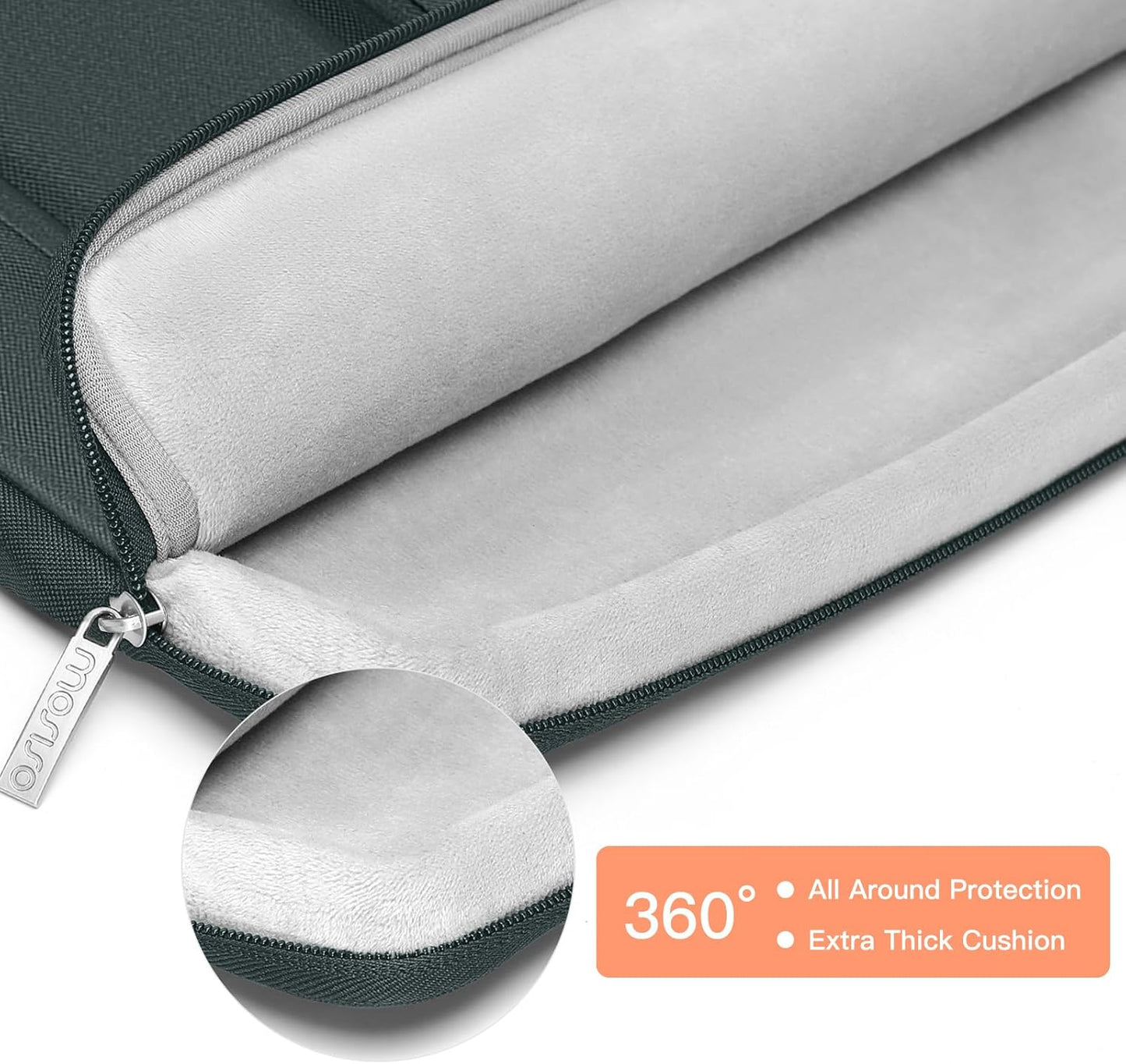 MOSISO 360 Protective Laptop Case 13.3 inch, 13-13.3 inch Laptop Sleeve Compatible with MacBook Air/Pro 13 / Pro 14, HP Dell ASUS Lenovo, Side Open Bag with 2 Raised&1 Flapover Pockets, Emerald Green