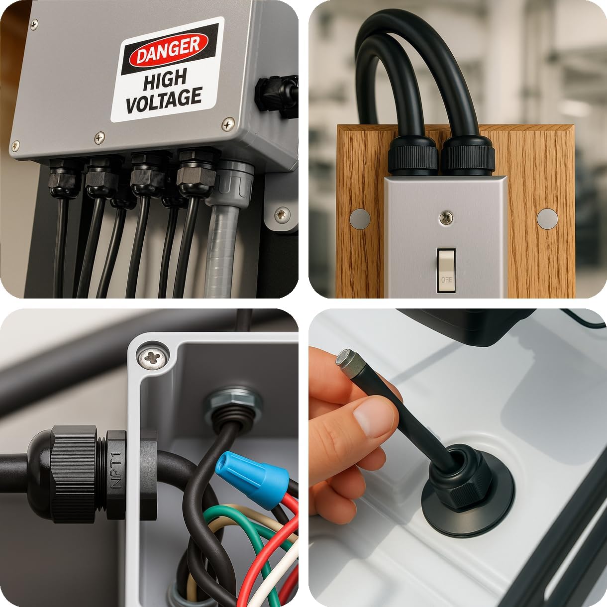 MGI SpeedWare 1/2" NPT Strain Relief Nylon Cord Grip Cable Glands, Black Plastic Grommet 20-Pack