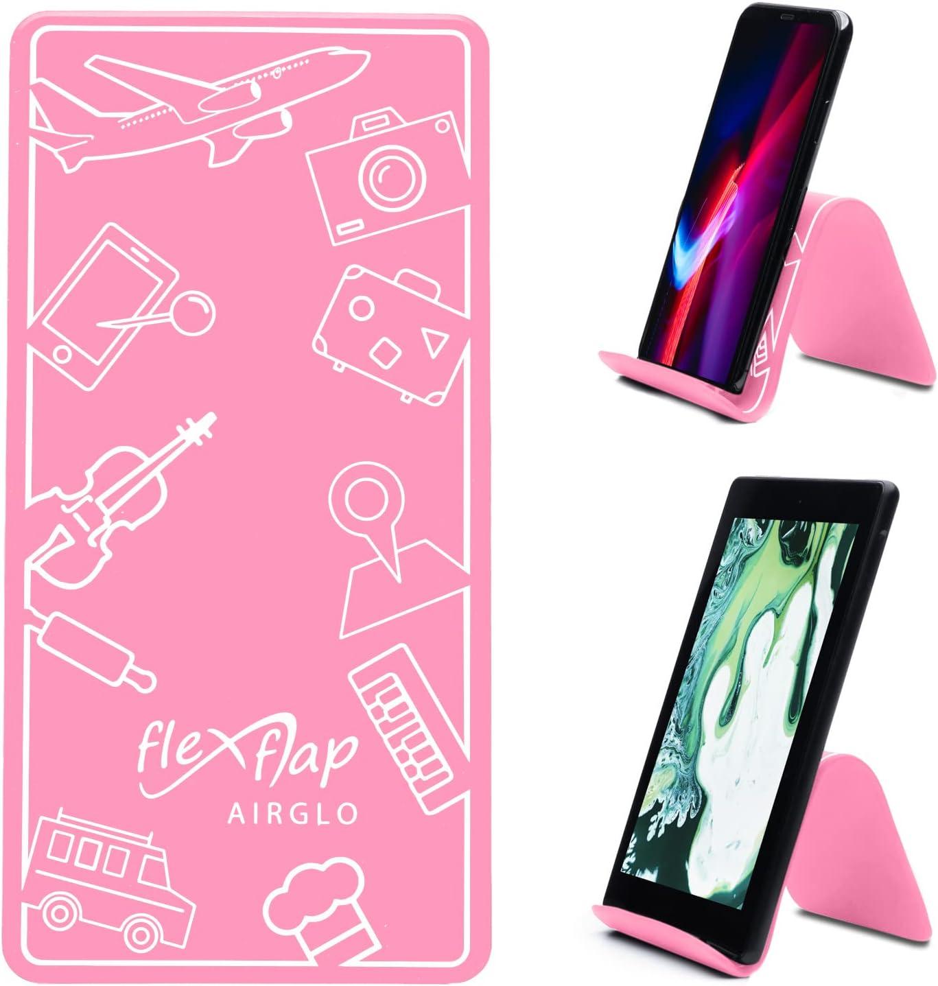 Airplane Travel Essentials for Flying Flex Flap Cell Phone Holder & Flexible Tablet Stand for Desk, Bed, Treadmill, Home & in-Flight Airplane Travel Accessories - Travel Must Haves Gadgets (Pro Pink)