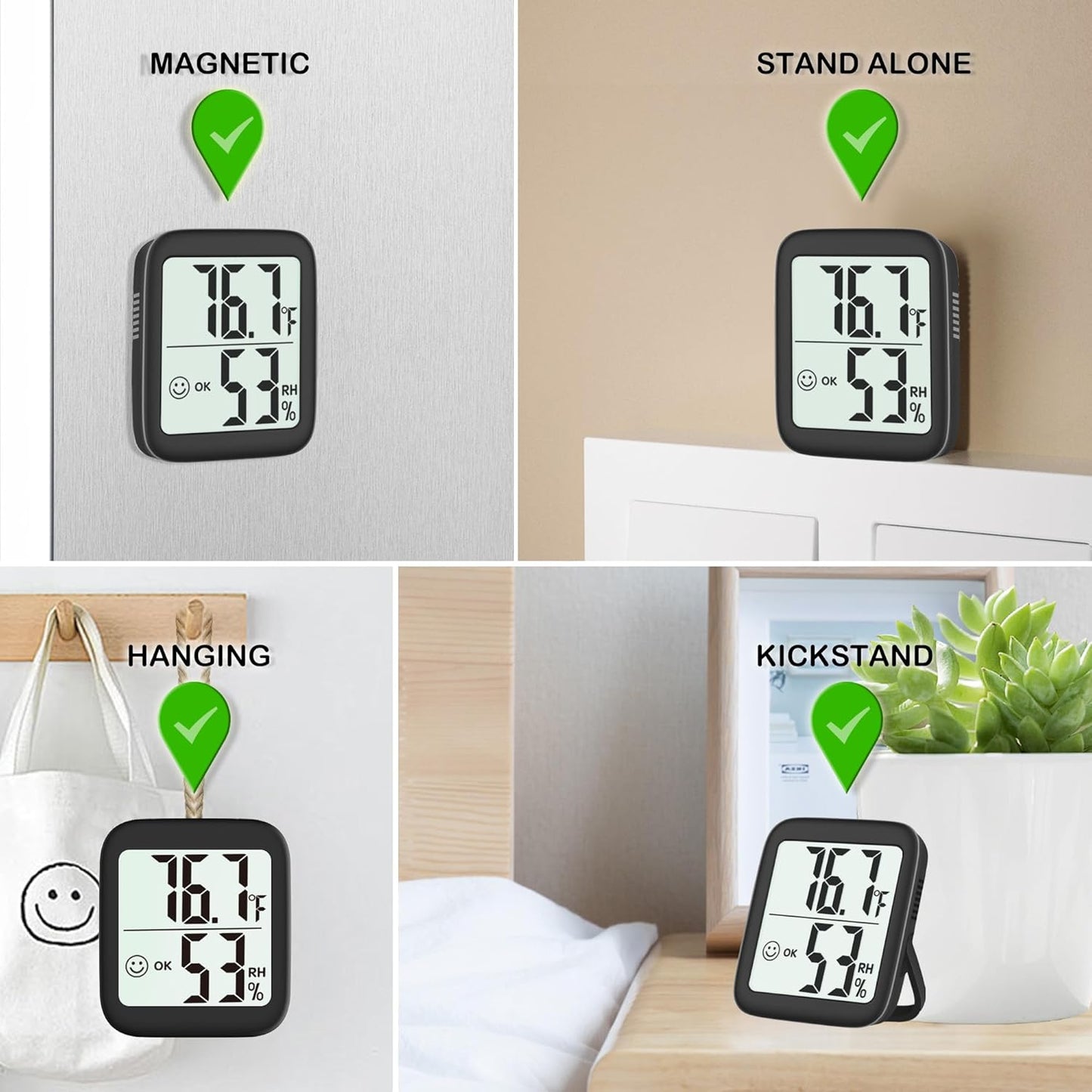 Antonki 2 Pack Room Thermometer for Home, Indoor Hygrometer Humidity Meter Gauge, Digital Temperature and Humidity Sensor Monitor for House, Terrarium, Incubator, Greenhouse - Battery Included