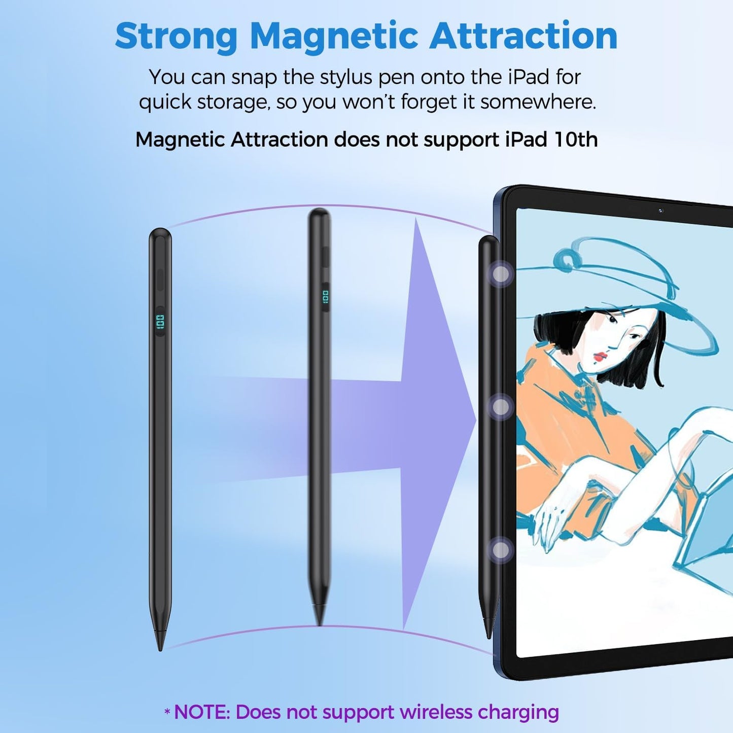 iPad Pencil with Magnetic&5 Extra Tips,USB-C Faster Charge,Stylus Pen Compatible with iPad 6-11th/A16,Air M3/M2/3-5th,Pro M4/11/12.9/13inch,Mini 5th-7th/A17Pro (Black)