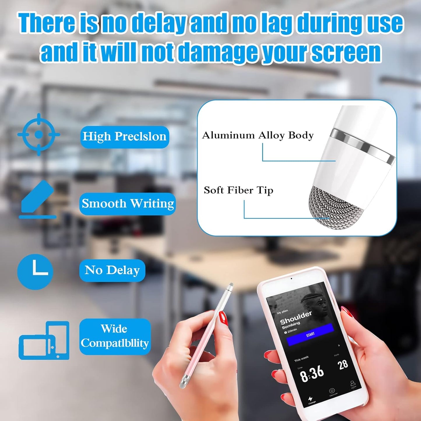 2PCS Stylus Pens for Touch Screens, Stylus Pen for iPhone/iPad/Tablet Android/Microsoft Surface, Compatible with All Touch Screens(White Pink/White Blue)