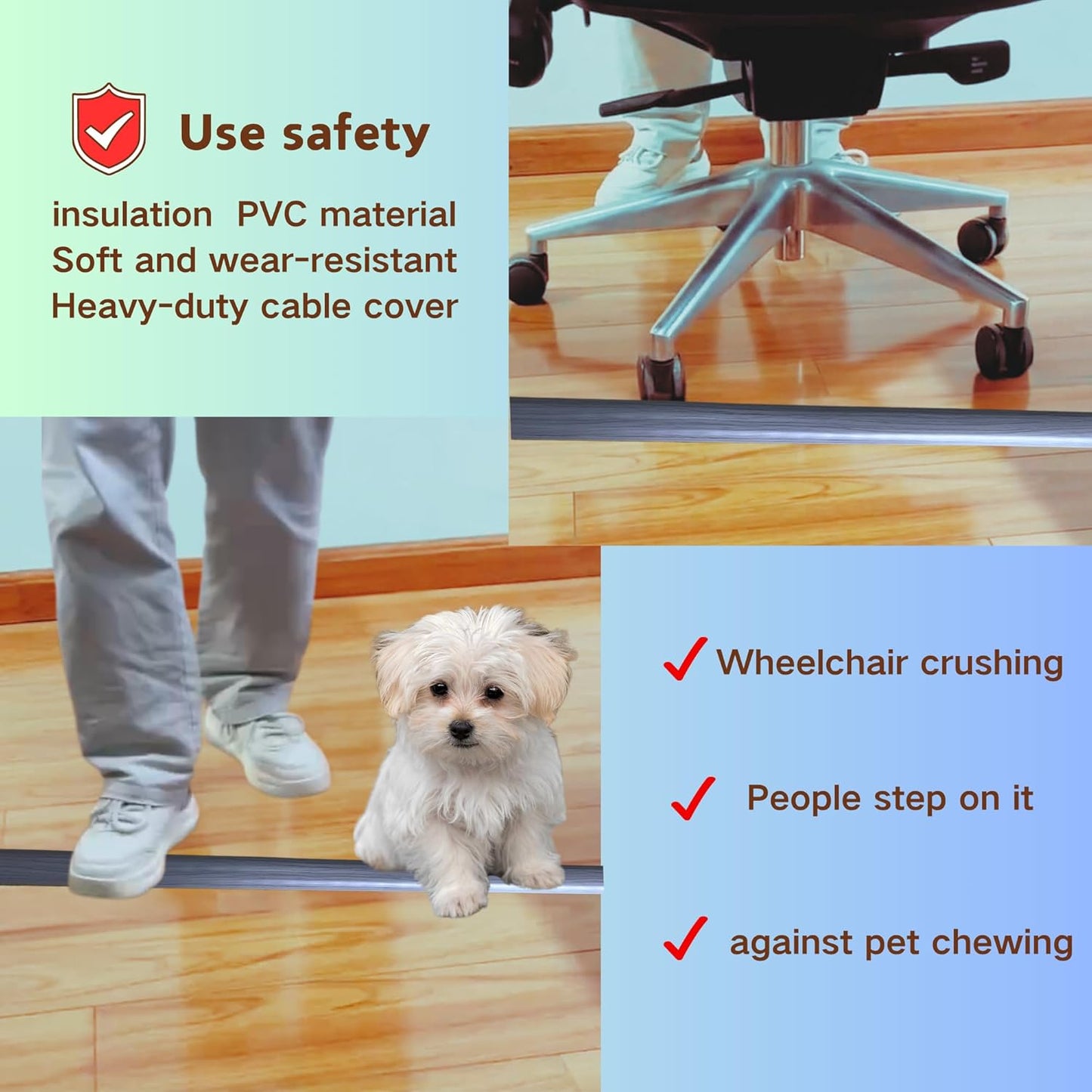 10ft Floor Cord Cover Self Adhesive Cord Hider Floor, Cable Cavity:0.61"(W) x 0.32"(H),Heavy Duty Cable Protector, Hide Extension Cords, Cable Management Hide Cords on Floor, Gray Wood