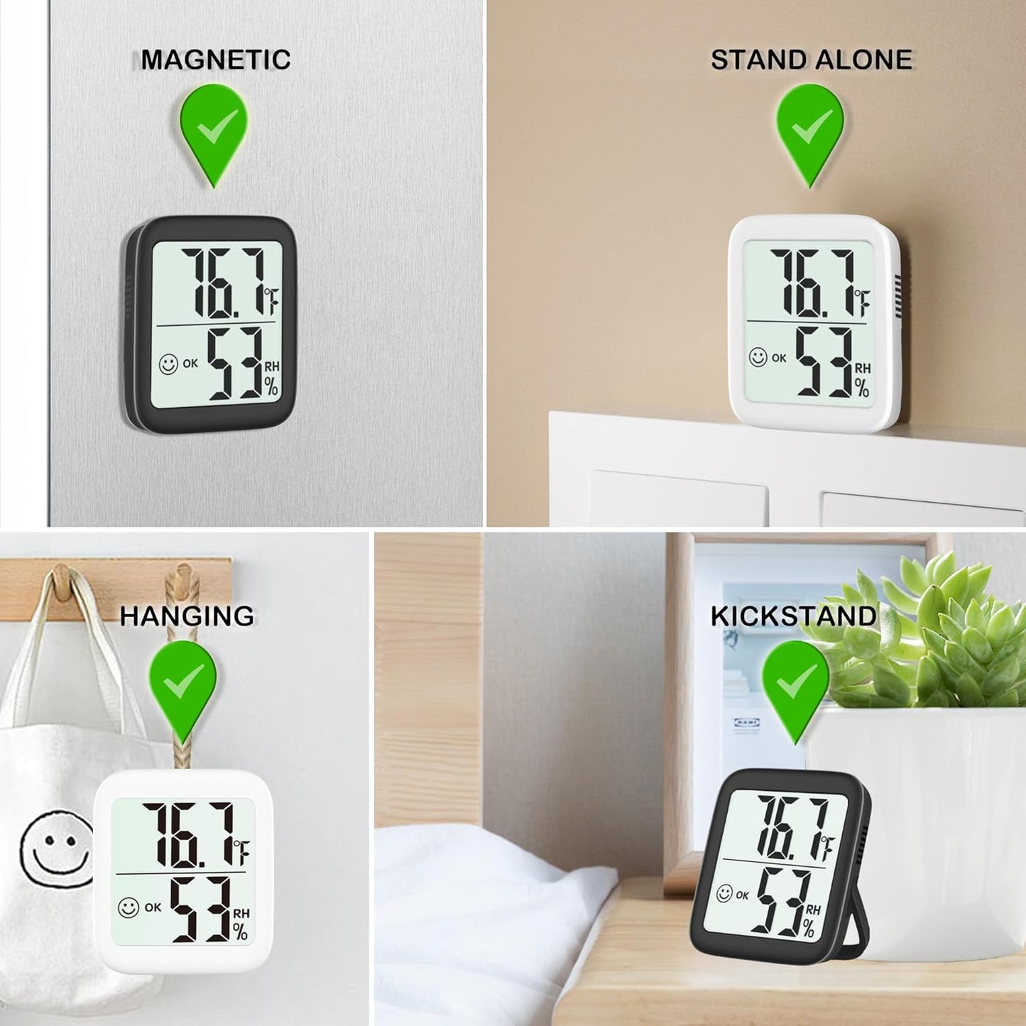 Antonki 2 Pack Room Thermometer for Home, Indoor Hygrometer Humidity Meter Gauge, Digital Temperature and Humidity Sensor Monitor for House, Terrarium, Incubator, Greenhouse - Battery Included