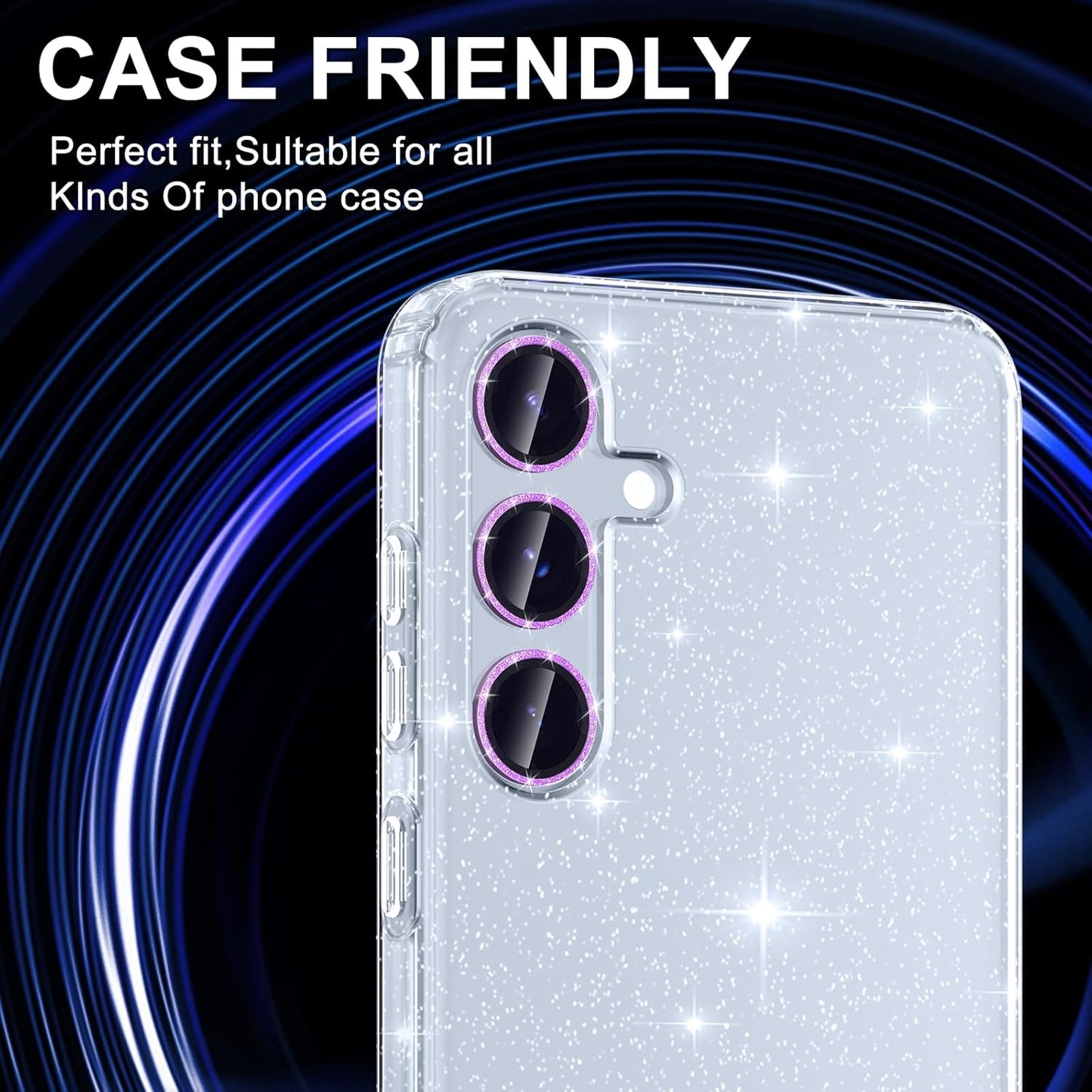 for Samsung Galaxy S25 Plus Camera Lens Protector, Individual Metal Ring Tempered Glass Lens Cover, [Strong Adsorption] Scratch Resistant Ultra-Thin HD Clear Lens Cover, 1 Set-Purple Sparkly