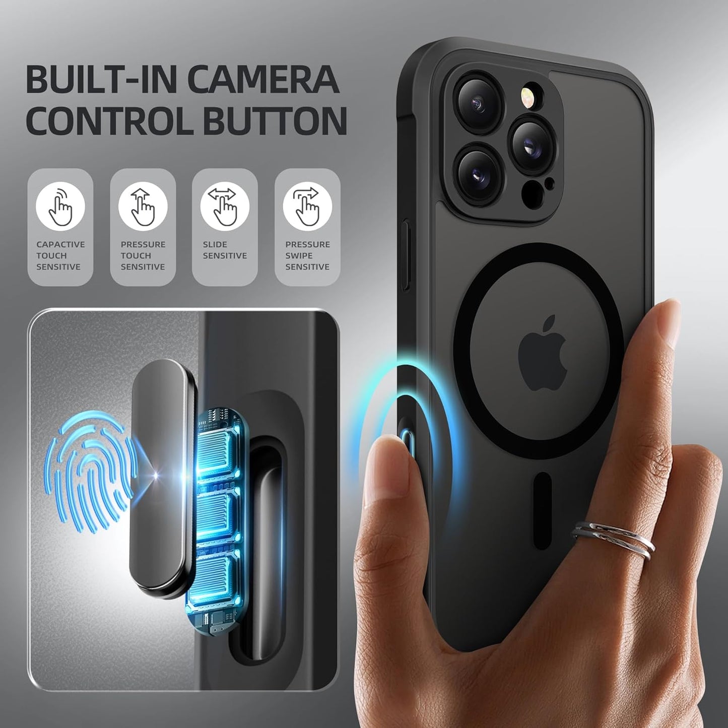 BERFY Magnetic for iPhone 16 Pro Case, Compatible with MagSafe, Built-in Privacy Screen Protector and Upgraded Camera Protection, Anti-Spy Full Body Shockproof Phone Case for 16 Pro 6.3", Matte Black