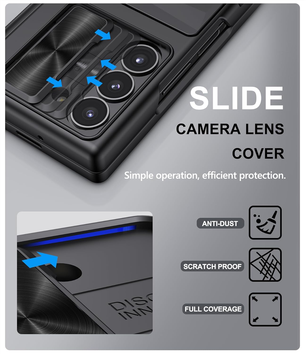 for Samsung Galaxy Z Fold 6 Case with Card Holder & Belt Clip & Slide Camera Cover, Built-in Hinge Protection & Screen Protector, Durable Wallet Phone Cover Case for Z Fold 6 5G 2024, Black