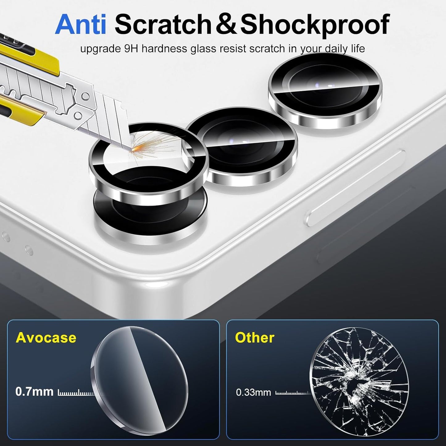 for Samsung Galaxy S25 Camera Lens Protector, Individual Metal Ring Tempered Glass Lens Cover, [Strong Adsorption] Scratch Resistant Ultra-Thin HD Clear Lens Cover, 1 Set-Slivery Ring