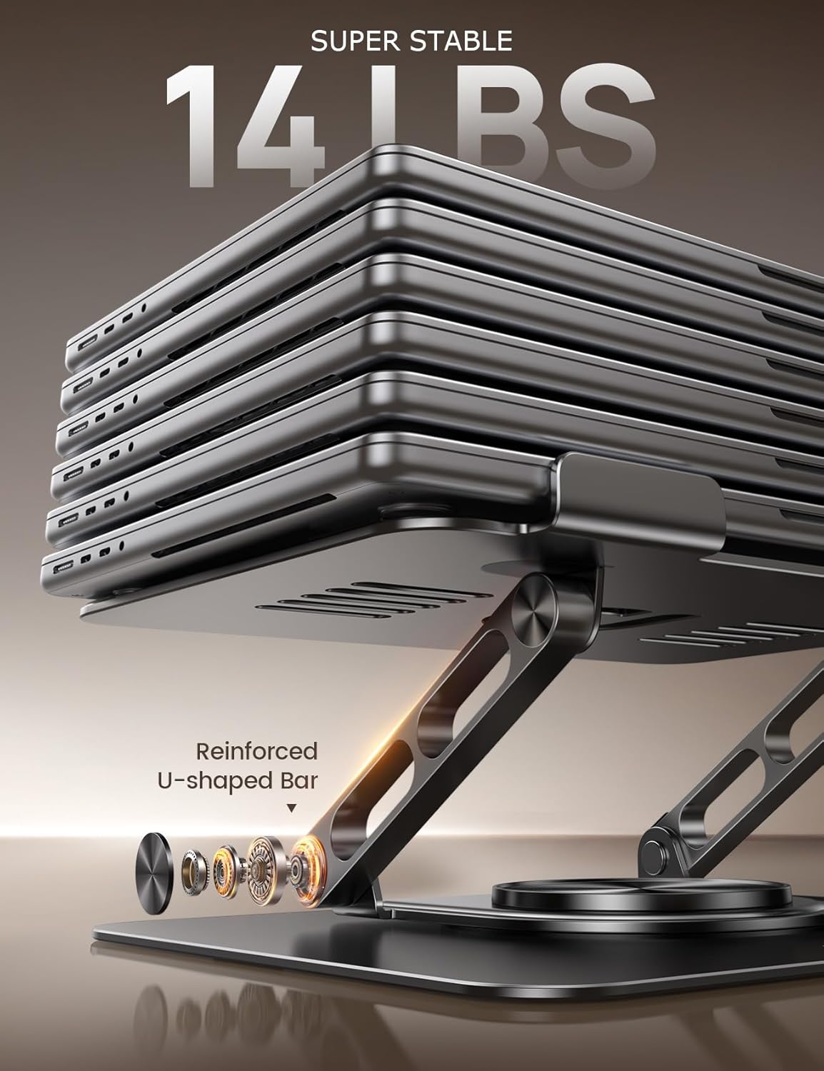 Lamicall Adjustable Laptop Stand for Desk - 360 Rotating Base Ergonomic Computer Stand, Aluminum Laptop Riser Foldable Protable for Office Home fits MacBook Air Pro, Dell, HP (10-17.3'') - Black