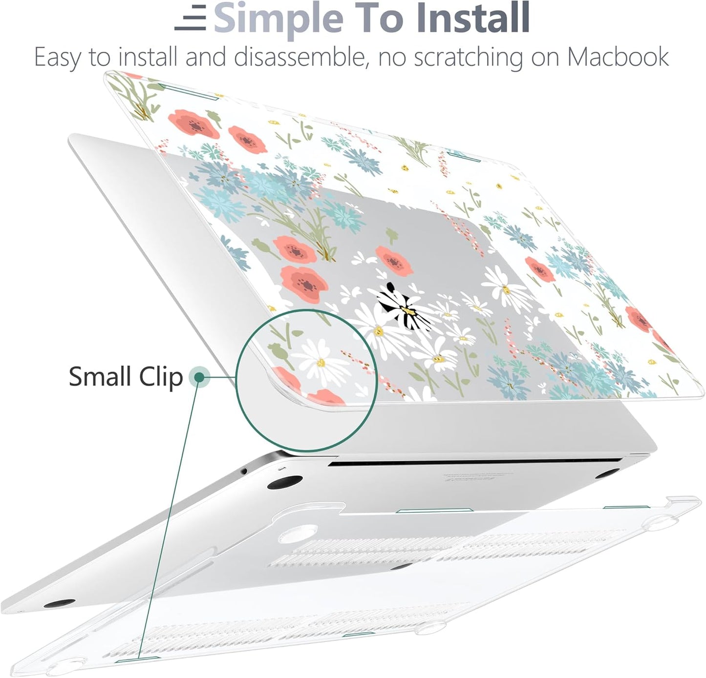 Batianda Case for M1 MacBook Air 13 Inch Model A2337 A2179 A1932 2021 2020 2019 Release,Lovely Creative Series Design Hard Shell with Keyboard Cover & Screen Protector, Cute White Flower