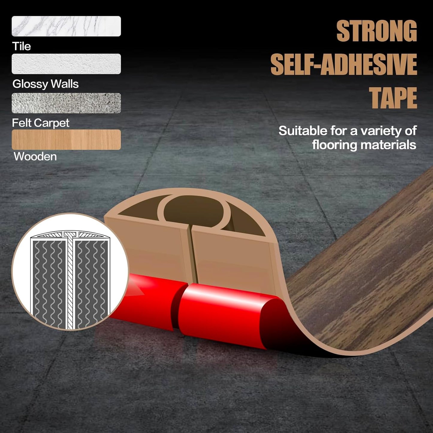 Floor Cord Cover Self Adhesive Cord Hider,20FT Cable Management, Extension Strip Protector for Wires, Prevent Cable Trips for Offices, Gyms, Exhibitions Cavity:0.39"(W) x 0.27"(H) Wood Walnut
