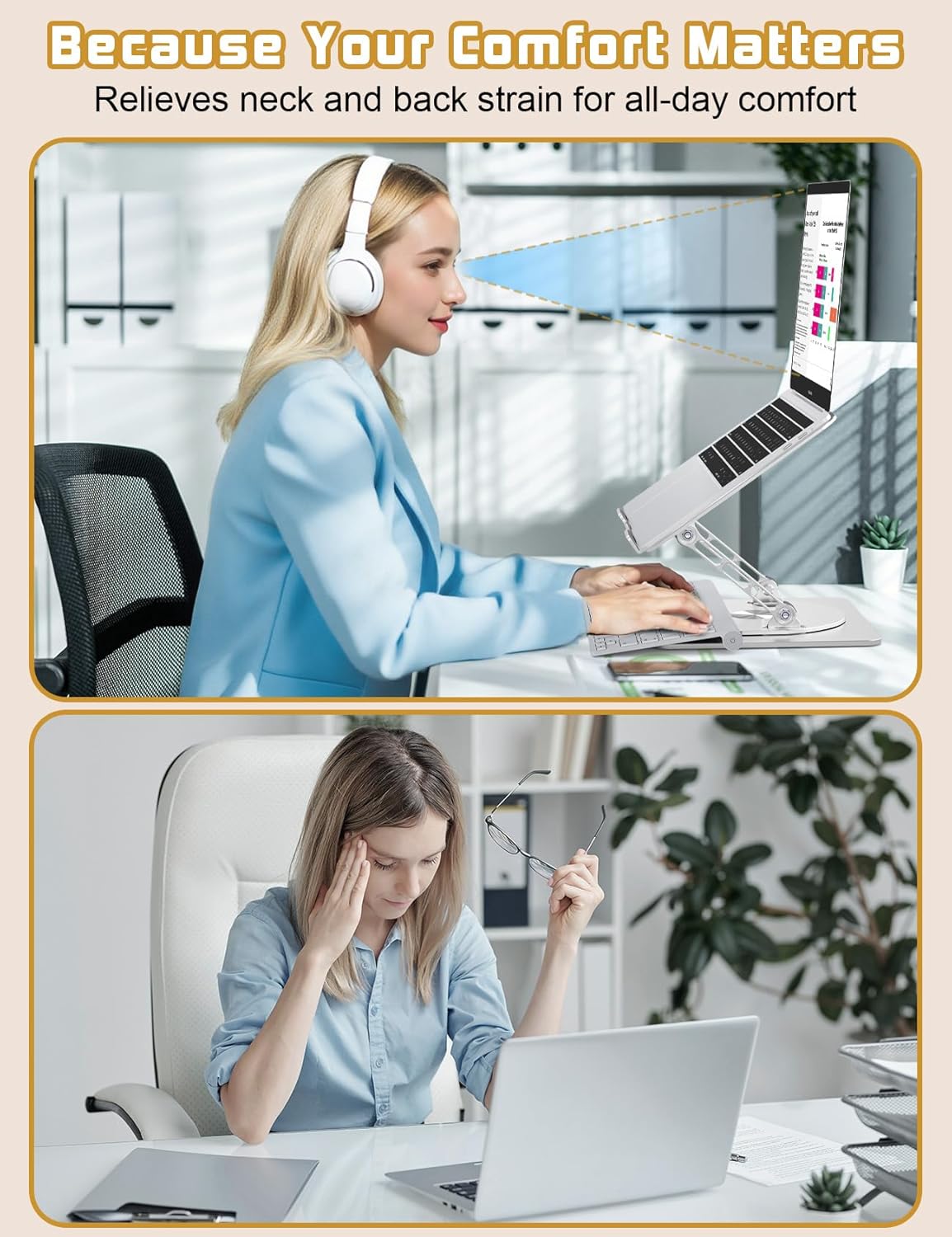 Adjustable Laptop Stand for Desk-360° Rotating Foldable Laptop Holder Ergonomic Laptop Riser for MacBook Pro/Air Dell HP Lenovo Notebook up to 16",Silver