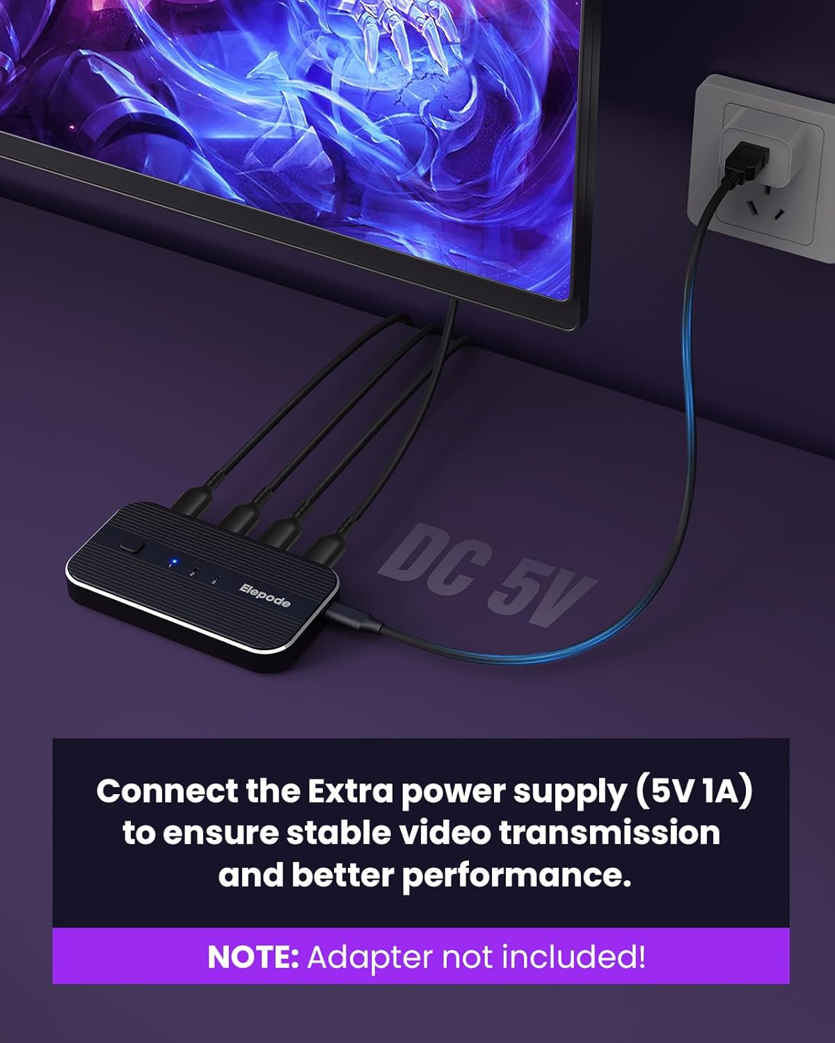 HDMI Splitter with Remote, 3 in 1 Out 4K@60Hz Elepode HDMI Switch, HDMI 2.0 Switch Box Hub for 3D, HDCP2.2, HDR, Compatible with Xbox, PS5/4/3, Fire Stick Roku Blu-Ray Player