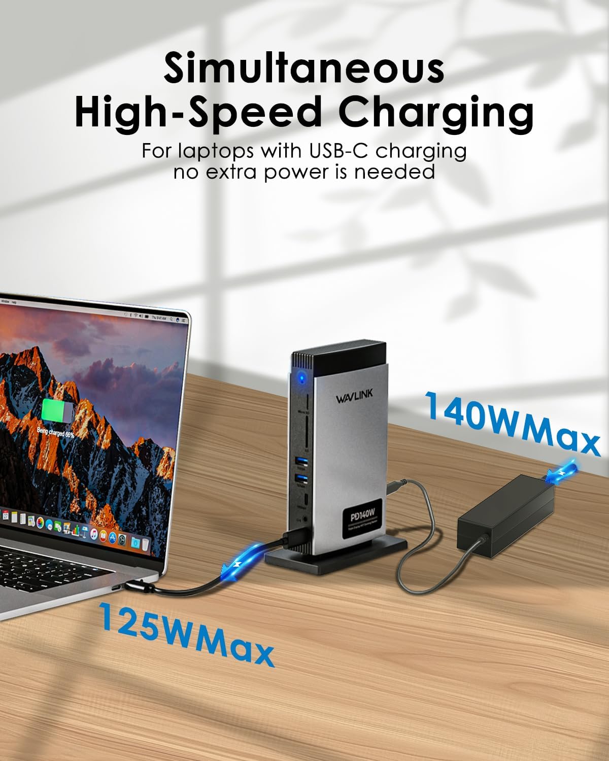 WAVLINK Laptop Docking Station 3 Monitors(Max Resolution: Single 8K or Triple 4K), 11-in-1 USB C Docking Station with 125W PD3.1 Pass-Through & Power Adapter, 2*HDMI + DP, for MacBook M1–M4 & Windows