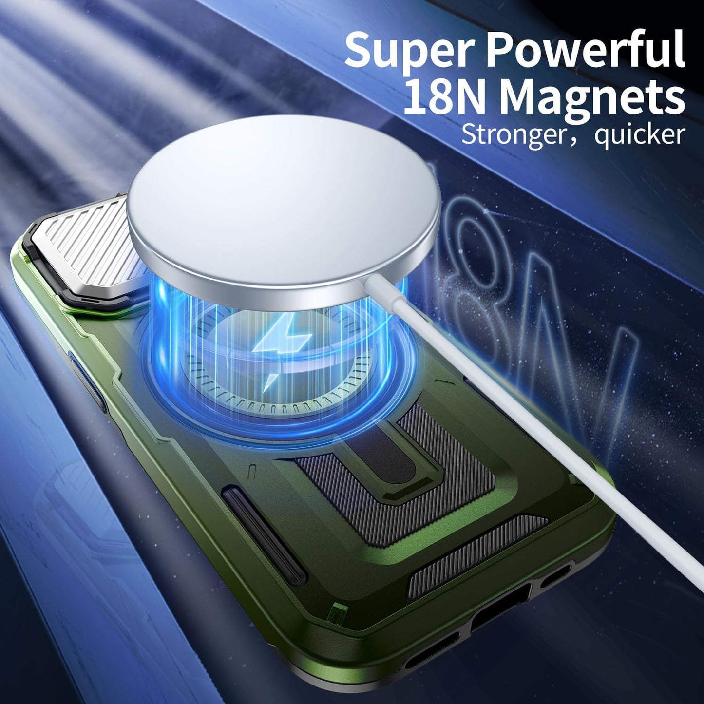 Camera Stand Case for iPhone 13 Pro Max, [Compatible with Mag Safe] [Lens Cover] 2024 Version Military Grade Protective Soft Case for iPhone 13 Pro Max 6.7 inch Men Women, Green