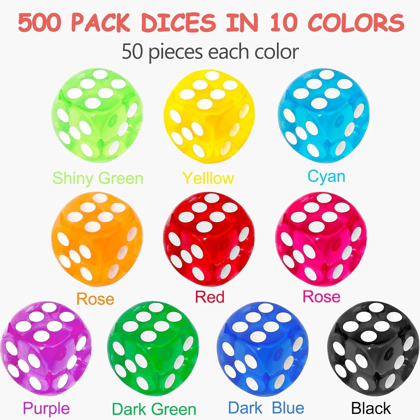 300 Pieces Colored Dice Bulk Set 14 MM 6 Sided Standard Dices for Classroom Teaching Board Game Playing and Rolling, 10 Colors