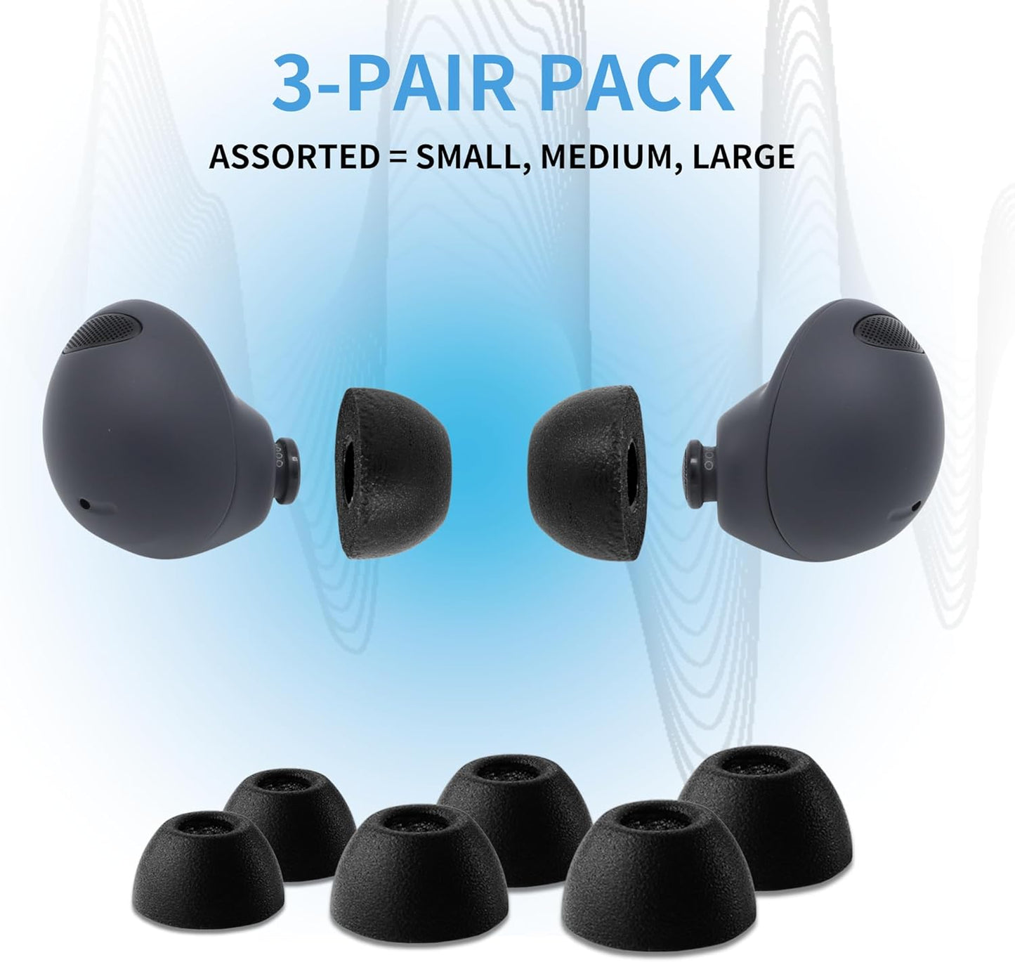 Comply TrueGrip | Premium Memory Foam Replacement Earbud Tips for Samsung Galaxy Buds2 Pro | Enhanced Comfort, Secure Fit, Superior Noise Isolation, Cleaning Tool | Black (S/M/L) (3 Pairs)