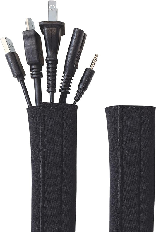 Hook and Loop Cable Sleeve by Wrap-It Storage - 48" x 4.5" (2-Pack) Black - Cut to Size Cord Organizer and Cable Protector for Desk, TV Cord Management to Hide and Cover Wire and Extension Cords