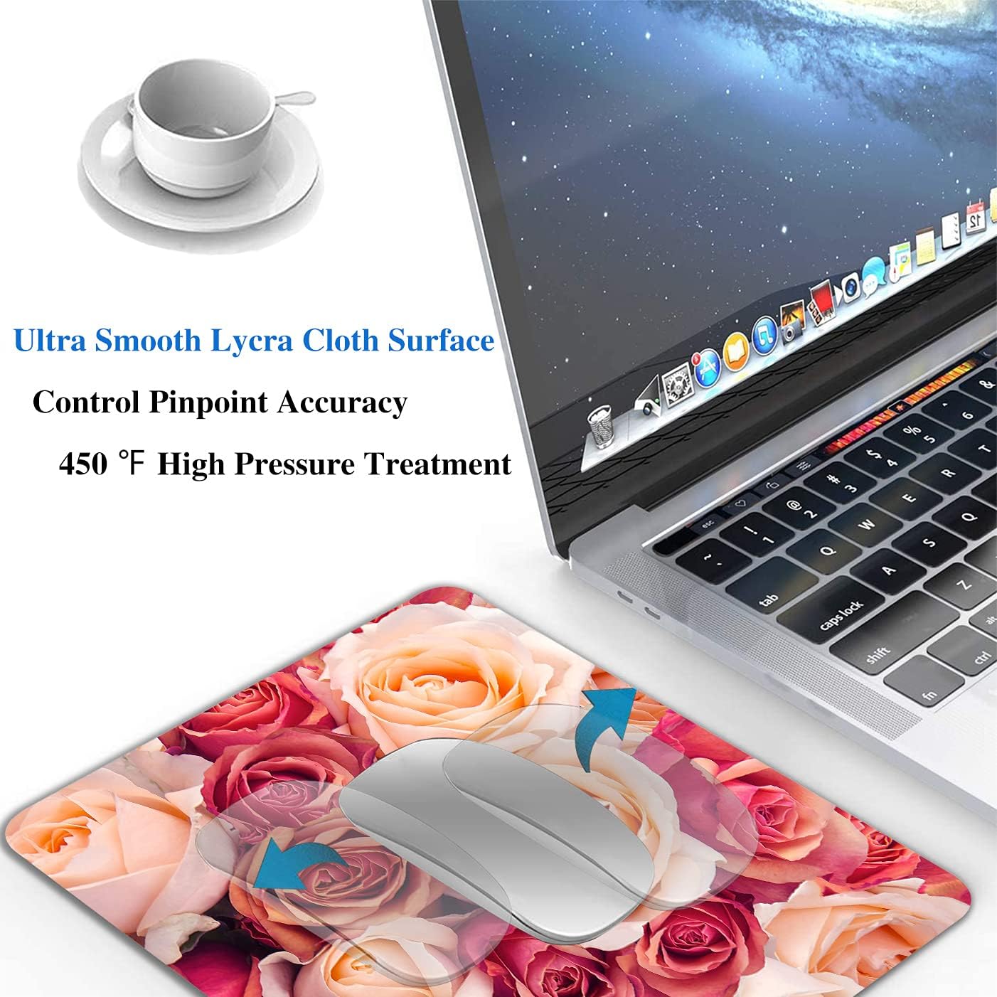 Blooming Roses Mouse Pad, Beautiful Flowers Mousepad for Design, Anti-Slip Rubber Base Wireless Mouse Pads for Laptop