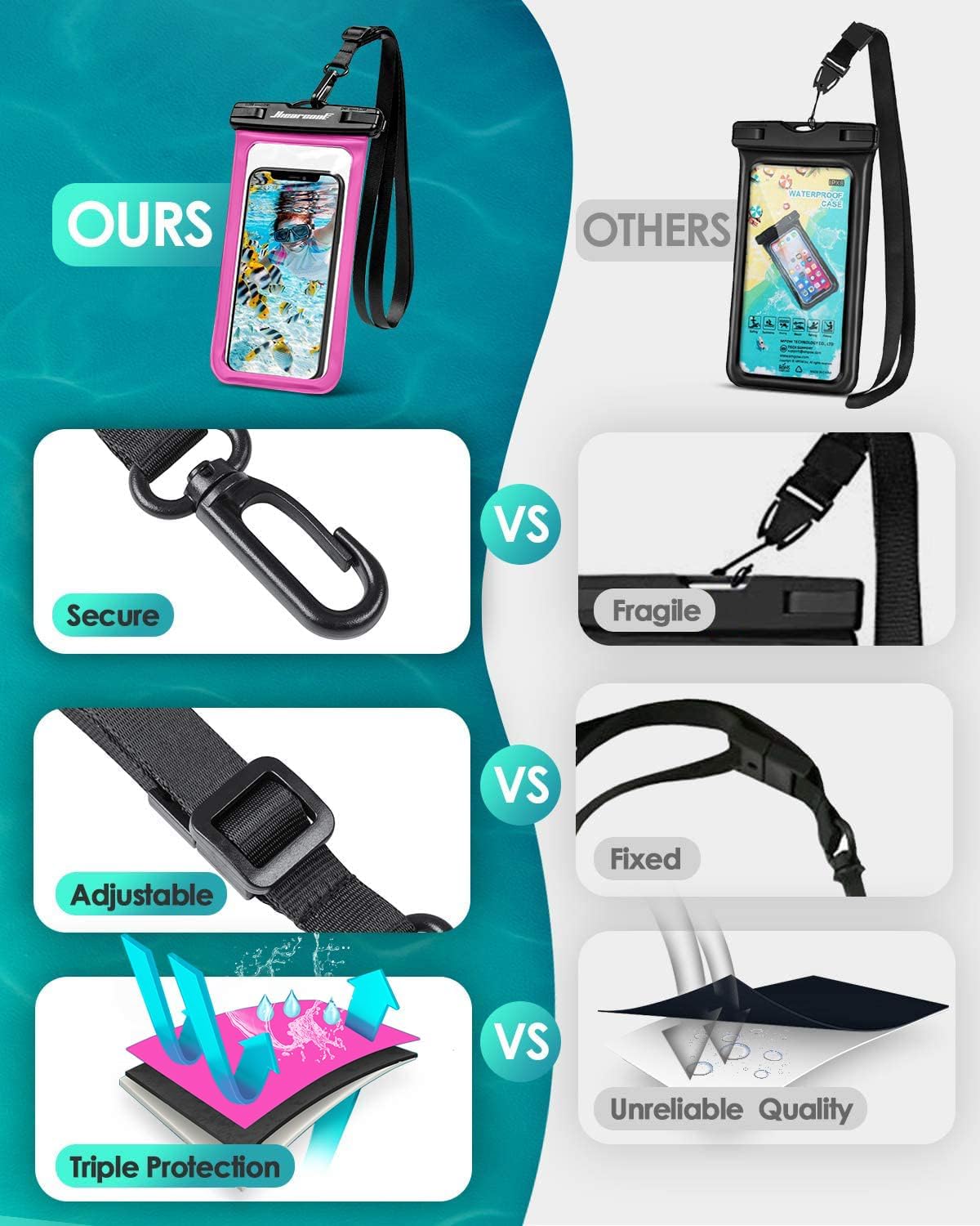 Hiearcool Waterproof Phone Pouch,Waterproof Phone Case for iPhone 16 15 14 13 Pro Max Plus up to 8.3",IPX8 Cellphone Dry Bag for Beach Cruise Travel-Bright Red-2Pack