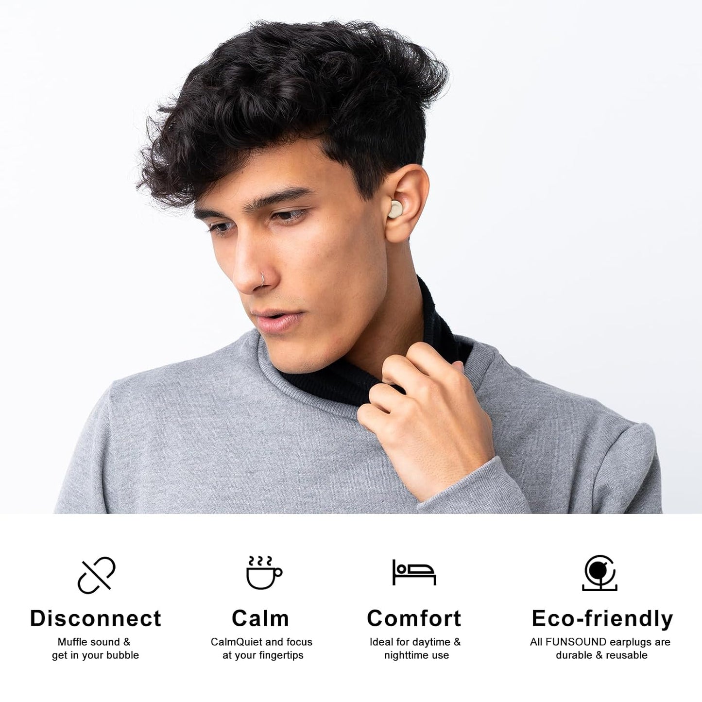 Ear Plugs for Sleeping Noise Reduction Reuseable, Concerts, Focus, Travel, Work, High Fidelity – 7 Pairs Eartips – Flexible Soft – Touch – NRR of 24 and 27 dB Noise Cancelling (Skin)