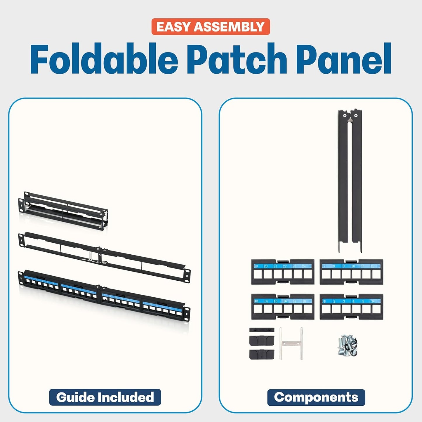 Everest 24 Port Keystone Patch Panel (2-Pack) - Removable 6-Port Panels - Use with Slim Profile Keystones ONLY (Wider Jacks May not fit Side by Side)