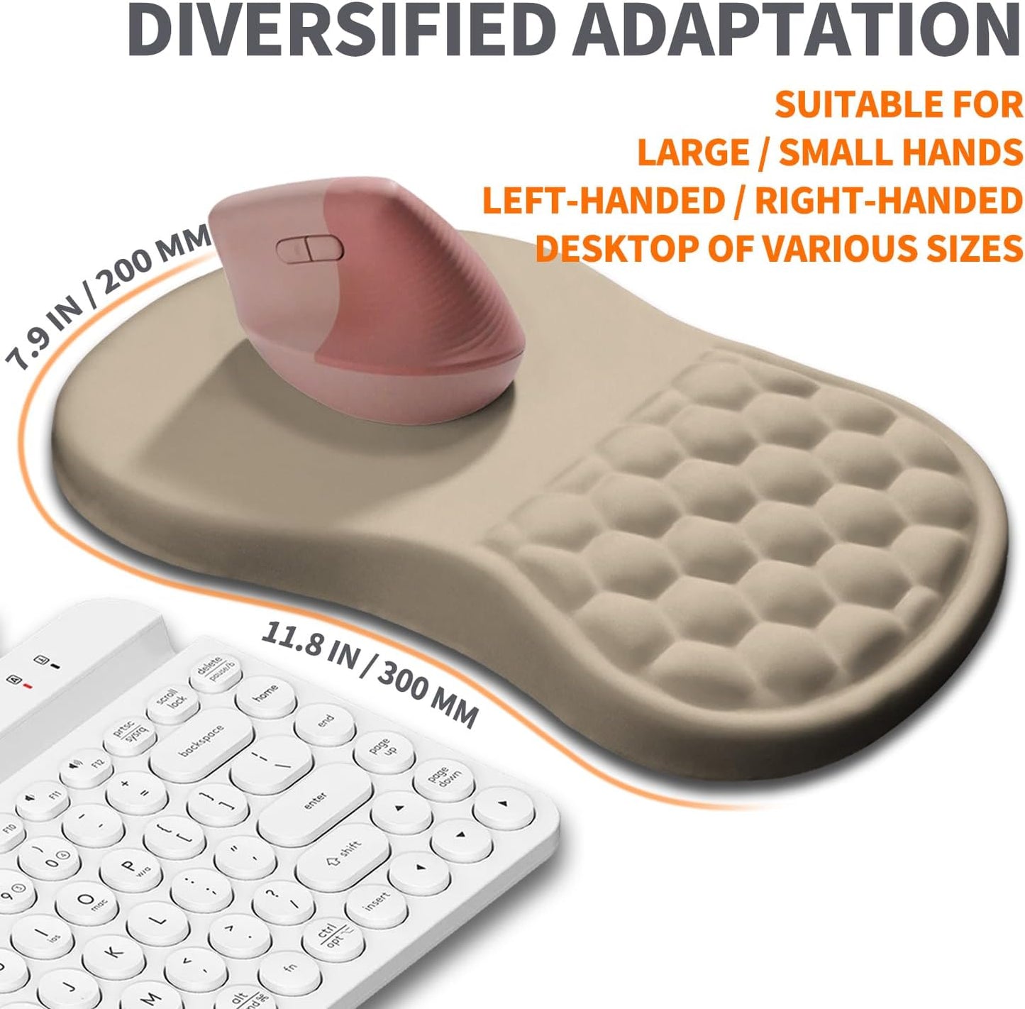 Ergonomic Joint Wrist Support Mouse Pad with Memory Foam Cushion Massage Bump, Carpal Tunnel Pain Relief Mousepad Slope Design for Wrist Rest, 11.8x7.9 in, Apricot