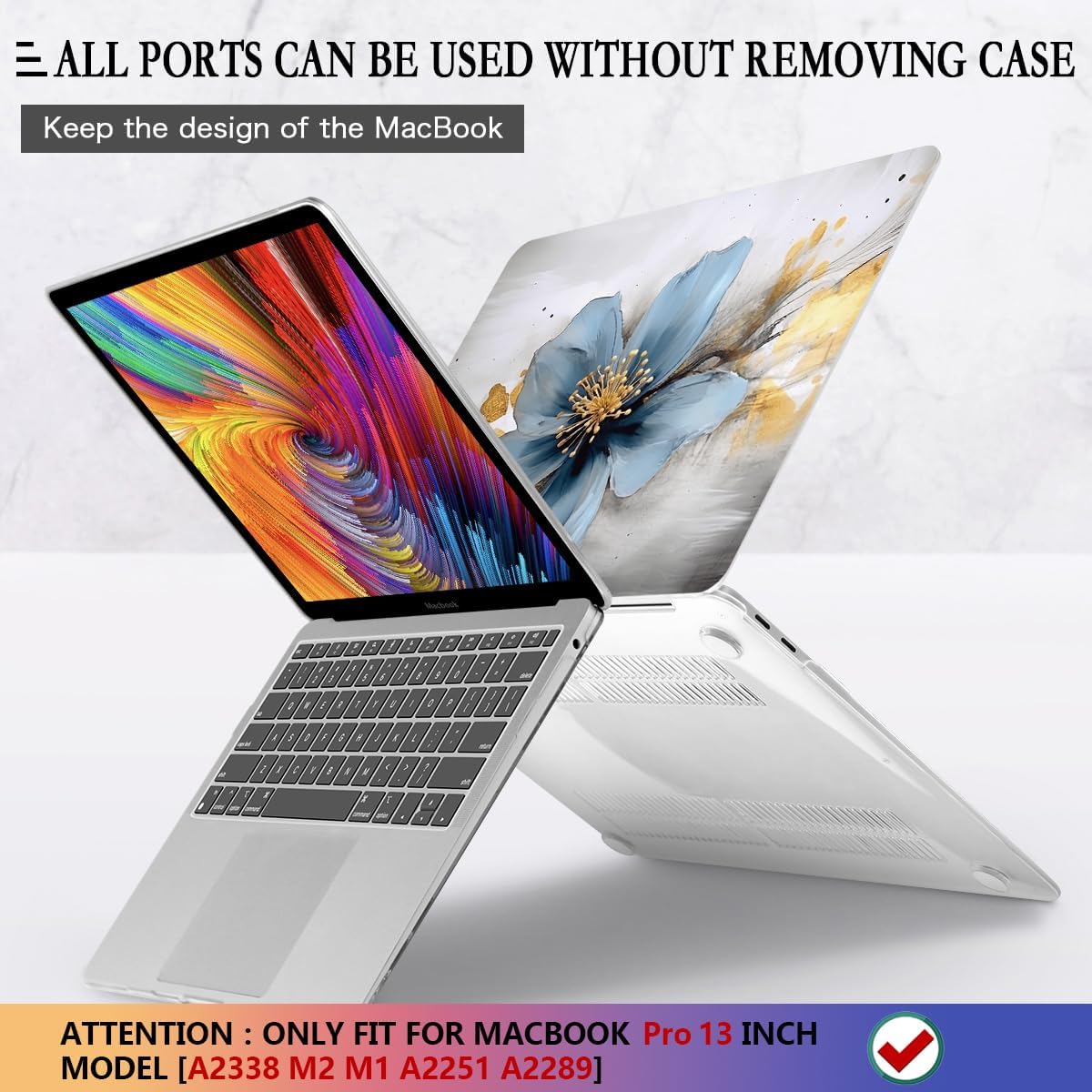 CISSOOK Compatible with MacBook Pro 13 inch 2025-2020 Release Model M2 M1 Chip A2338 A2251 A2289 with Touch Bar, Plastic Hard Shell Case&Keyboard Cover&Screen Protector, Retro Golden Floral