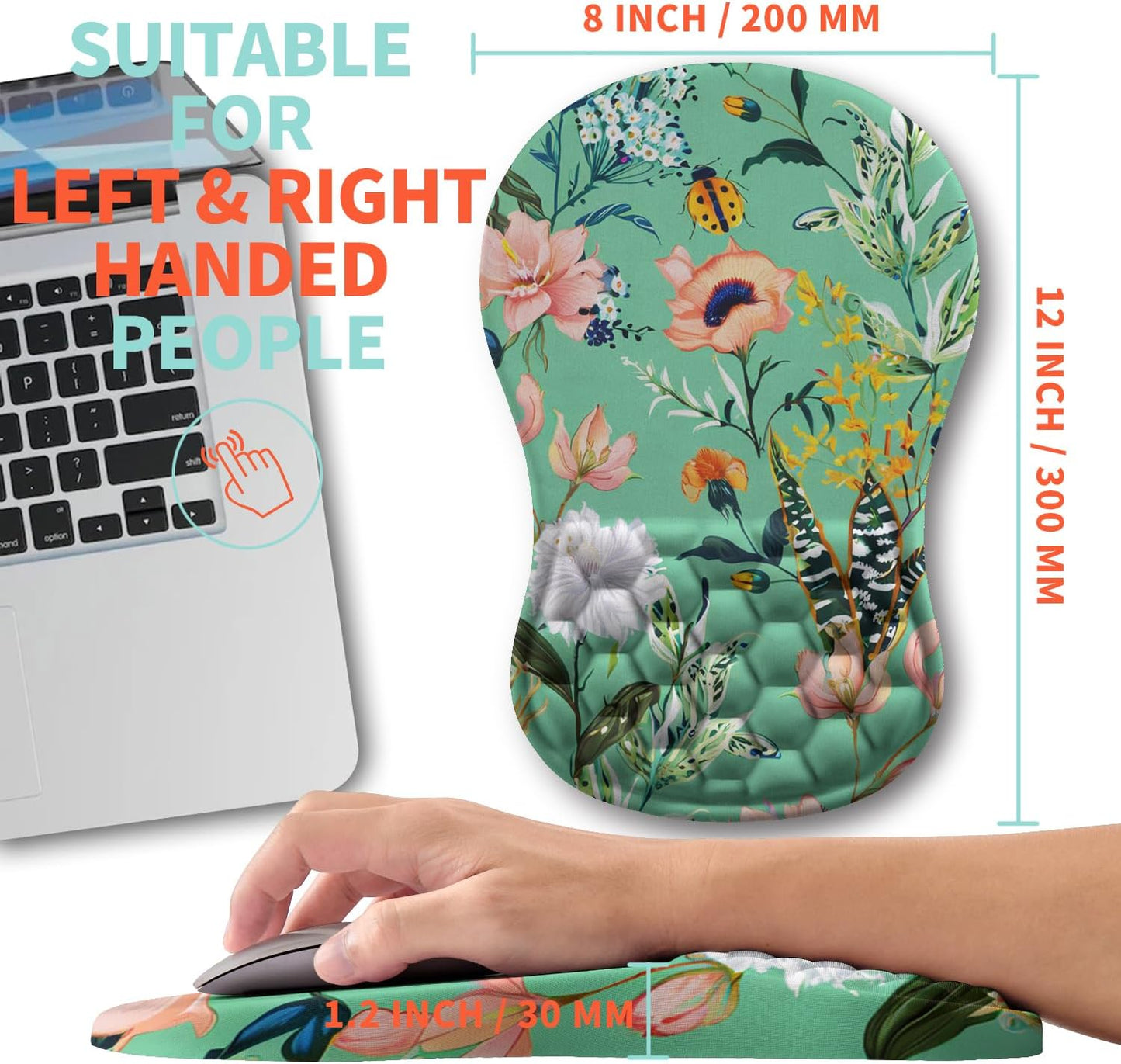 Ergonomic Mouse Pad Wrist Support with Memory Foam Massage Bulge, Carpal Tunnel Pain Relief Mousepad Wrist Rest for Mouse(12x8 inch, Pink Flowers)