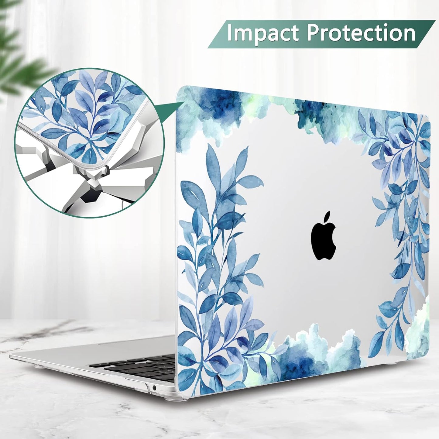 TWOLSKOO Compatible with MacBook Pro 13 inch Case 2022 2021 2020-2016 A2338 M2/M1 A2251 A2289 A2159 A1989 A1706, Plastic Hard Shell Cover & Keyboard Skin & Screen Protector, Blue Floral