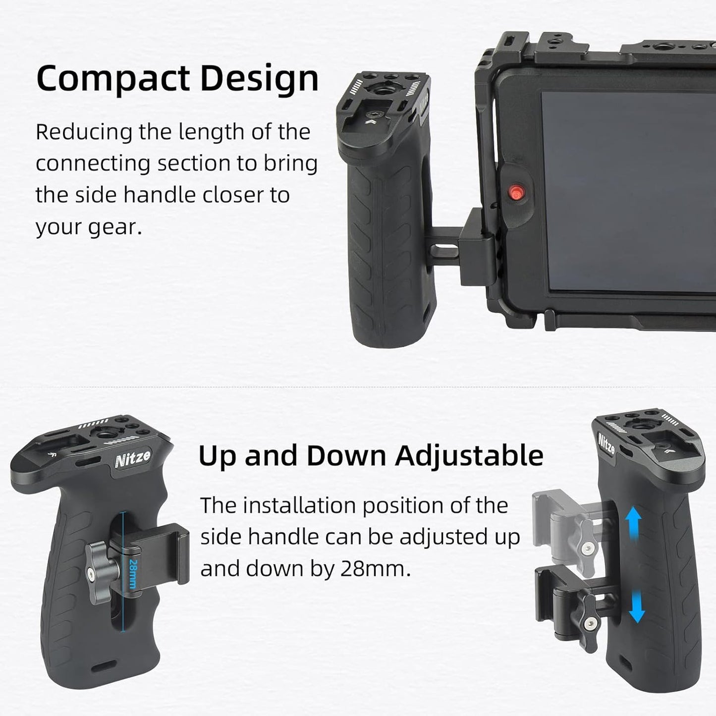 Nitze Ergonomic NATO Side Handle with NATO Calmp, Up/Down and Left/Right Adjustable, Rubberized Aluminum Camera Side Handle Camera/Monitor Cages - PA29C
