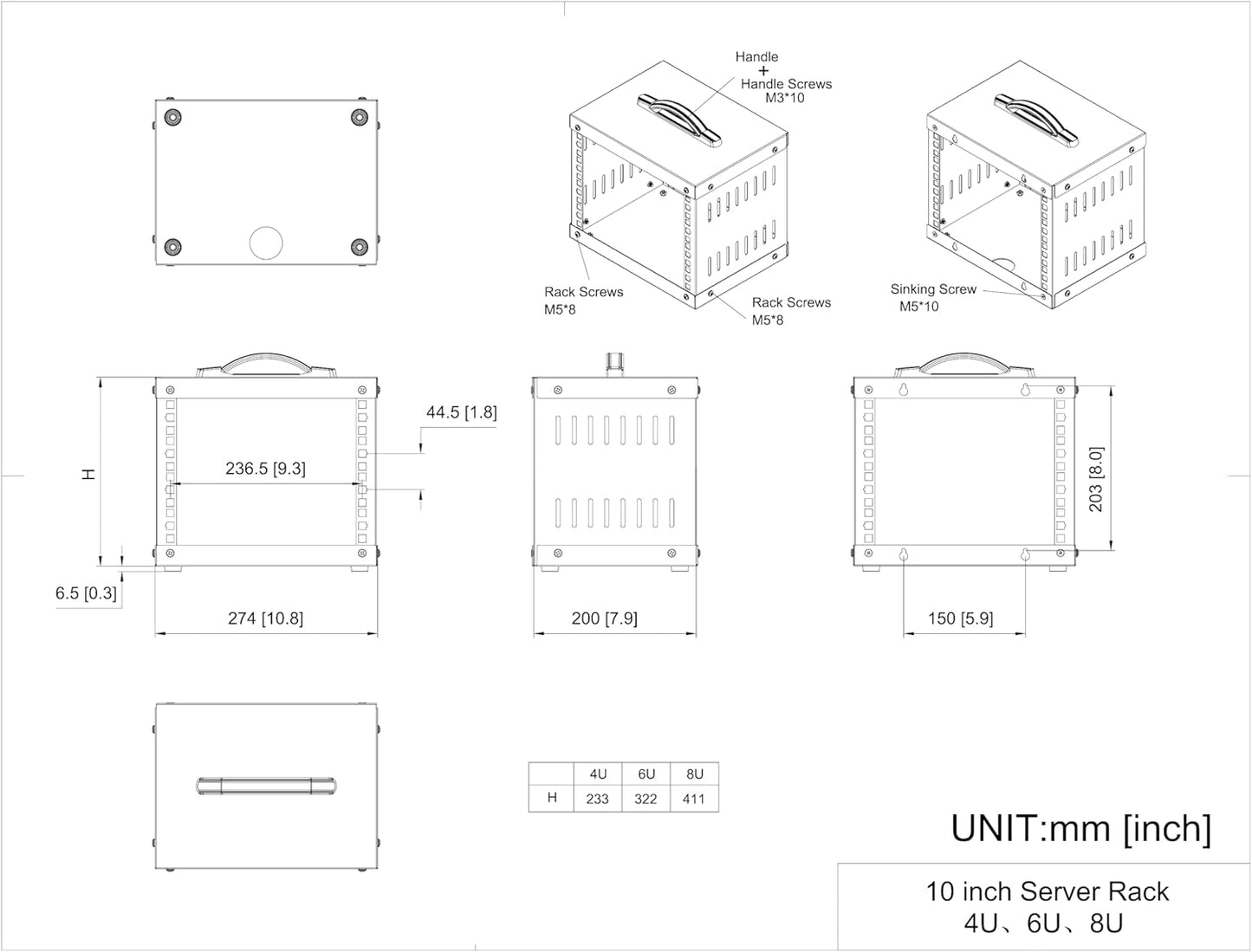 8U Small Network Cabinet-10 inch Server Rack for 10" Server, Network, Audio, and Video Equipments at Home or Office (8U)