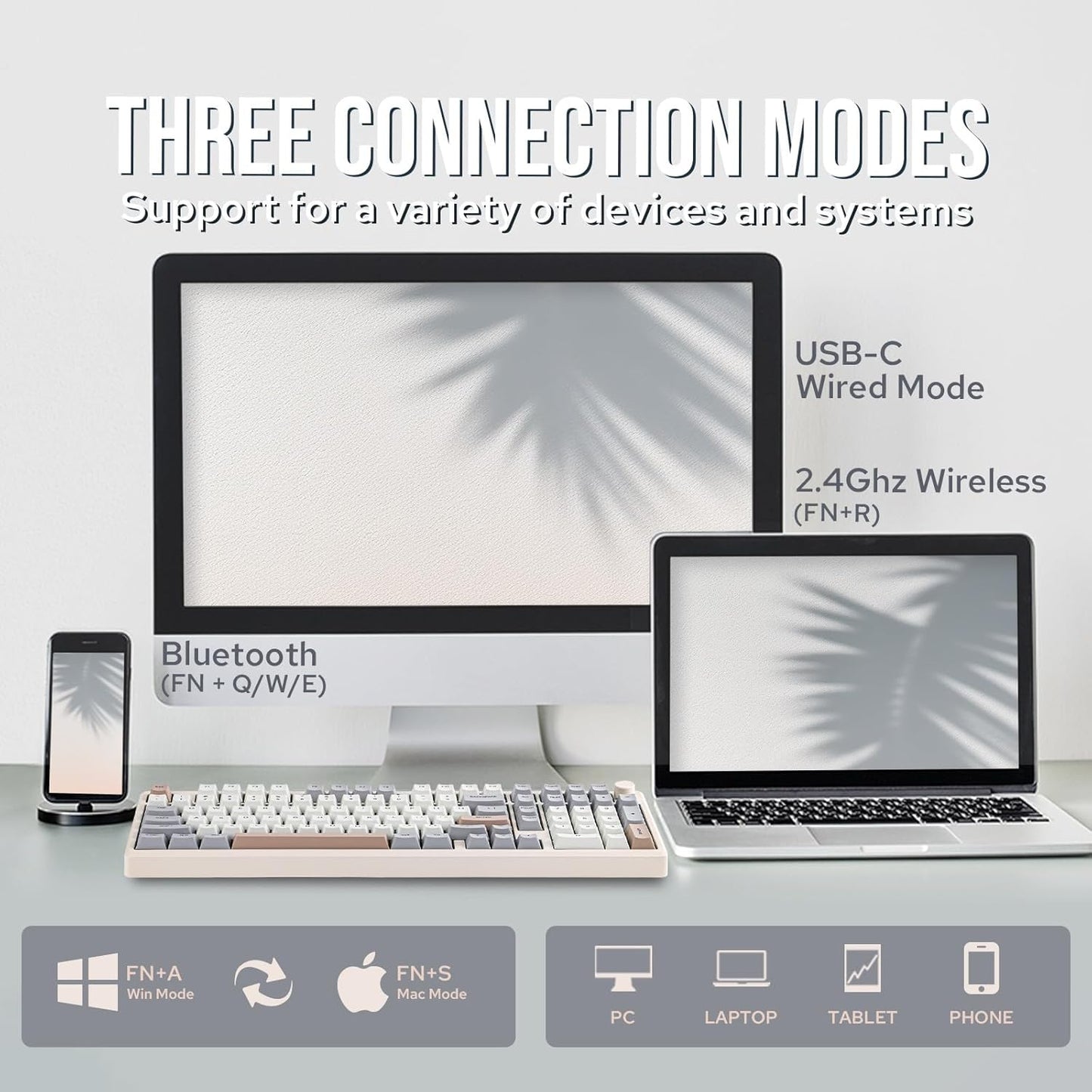 EPOMAKER Galaxy100 QMK/VIA Wireless Gaming Keyboard, Aluminum Shell, Bluetooth/2.4Ghz/USB-C, Pre-Lubed Hot-Swappable Linear Switches, NKRO, RGB Backlit (Creamy White, Marble White Switch)