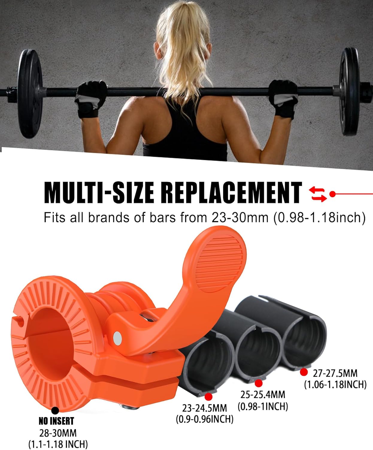 Barbell Clips 1 Inch Quick Release Weight Clamps 0.9-1.18inch Multi-Size Adjustable Olympic Clamps for Bars