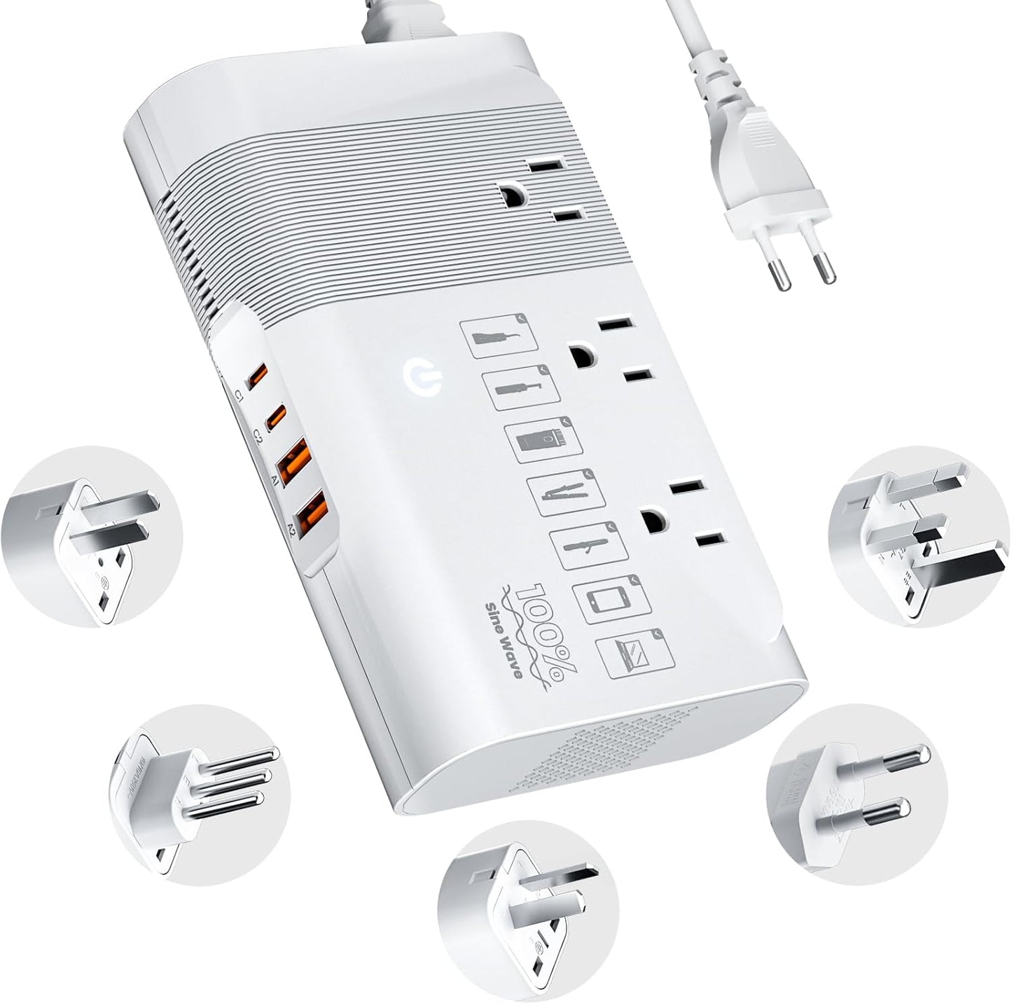 DOACE 220v to 110v Voltage Converter for European Travel: Max 500W Pure Sine Wave Voltage Converter US to Europe - 220 to 110 International Power Adapter Plug Combo Step Down Transformer White