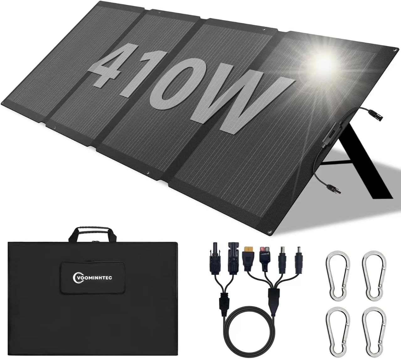 410W 42V ETFE Portable Solar Panel, IP68 Waterproof Foldable 24% High Efficiency, Ultra-Light Solar 4 Kickstands fo Power Station RV Camping