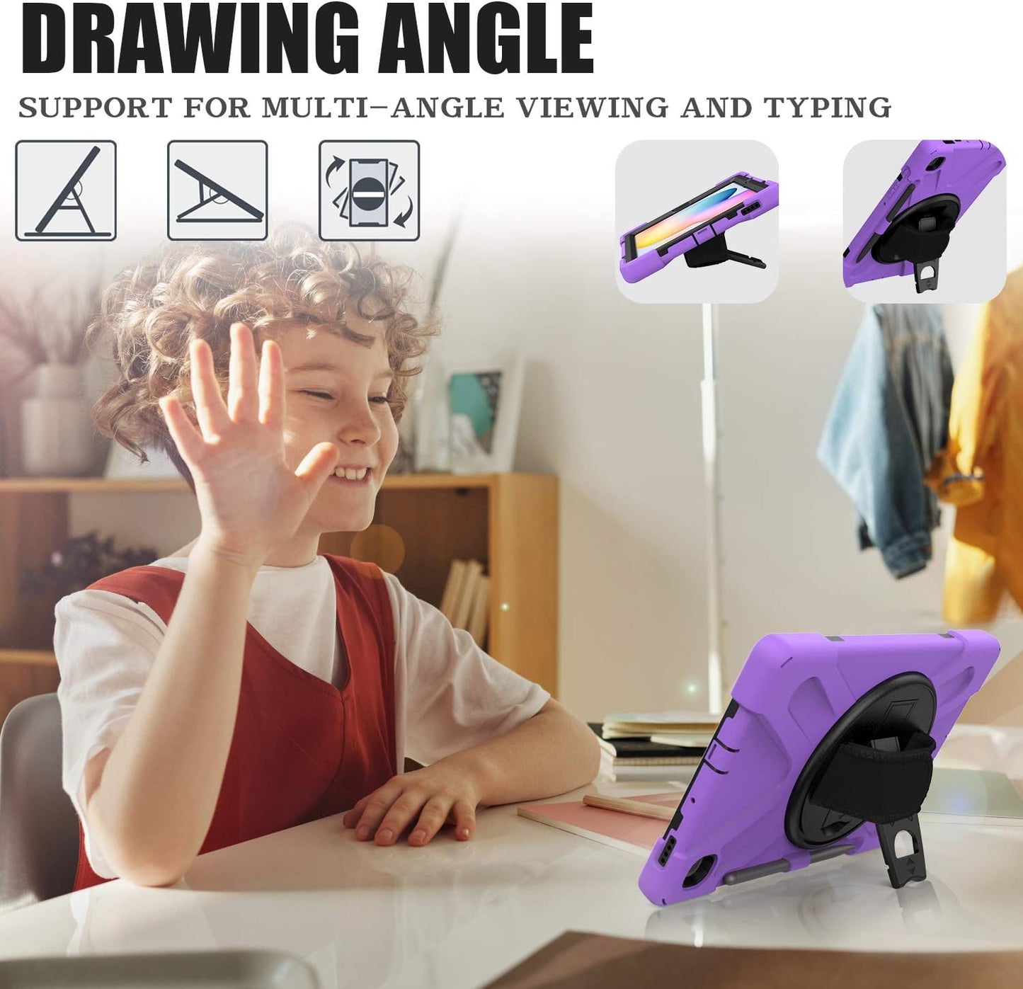 BRAECN for Galaxy Tab S6 Lite Case 10.4'' 2024,Rugged Protective Kids Case with Kickstand, Shoulder Strap, Hand Strap, S Pen Holder for Samsung Galaxy Tab S6 Lite 10.4“2024/2022/2020 -Purple