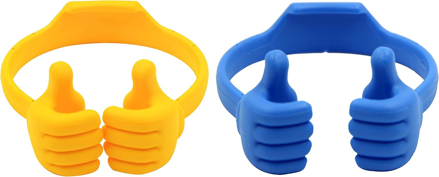 Honsky Thumbs-up Cell Phone Stands, Tablet Display Stands, Cellphone Holder, Mobile Smartphone Mount Cradle for Desk Desktop â€“ Universal Multi-Angle Cute, 2 Packs, Yellow, Blue