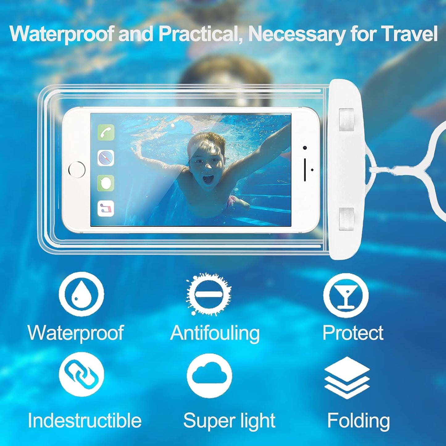 2-Pack Waterproof Phone Pouch，Waterproof Phone Case for iPhone 15 14 13 12 Pro Max XR X SE 2022 8 Samsung S24 S23 S22(Black+White)