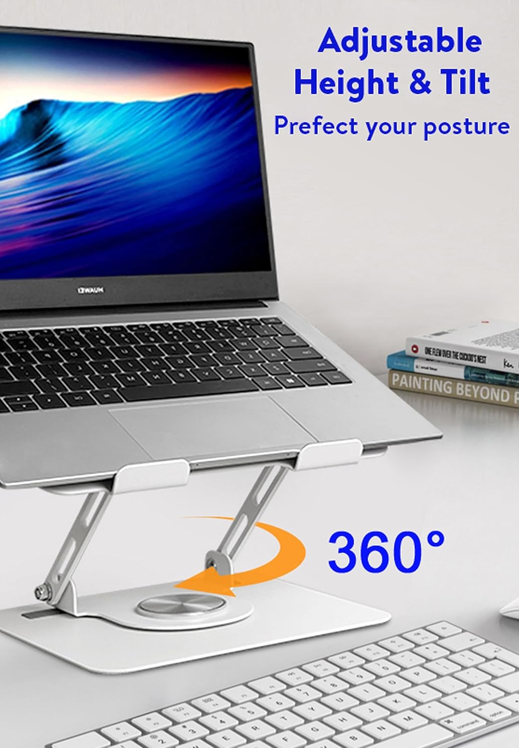 Uncaged Ergonomics Swivel Laptop Stand for Desk, Adjustable Computer iPad Stand for Desk w/ 360 Rotation, Portable Laptop Holder for Home Office Ergonomic Supplies (White)