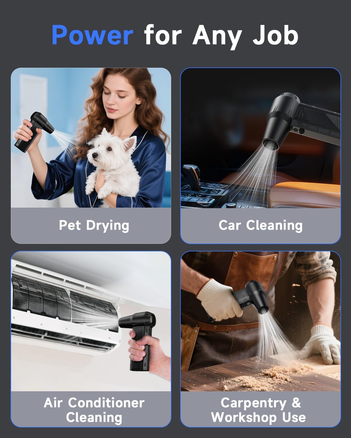 Compressed Air Duster, 150000RPM Super Power Cordless Electric Air Duster, Fast Charging Rechargeable Air Blower Vacuum Cleaner 3-Gear Adjustable for Computer, Keyboard, Car, Outdoor and Home