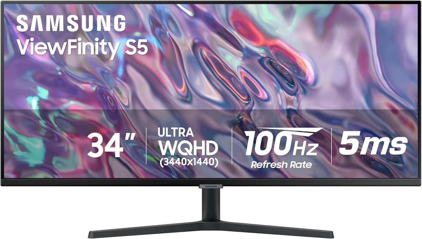 SAMSUNG 34" ViewFinity S50GC Series Ultra-WQHD Monitor, 100Hz, 5ms, HDR10, AMD FreeSync, Eye Care, Borderless Design, PIP, PBP, LS34C502GANXZA, 2023, Black