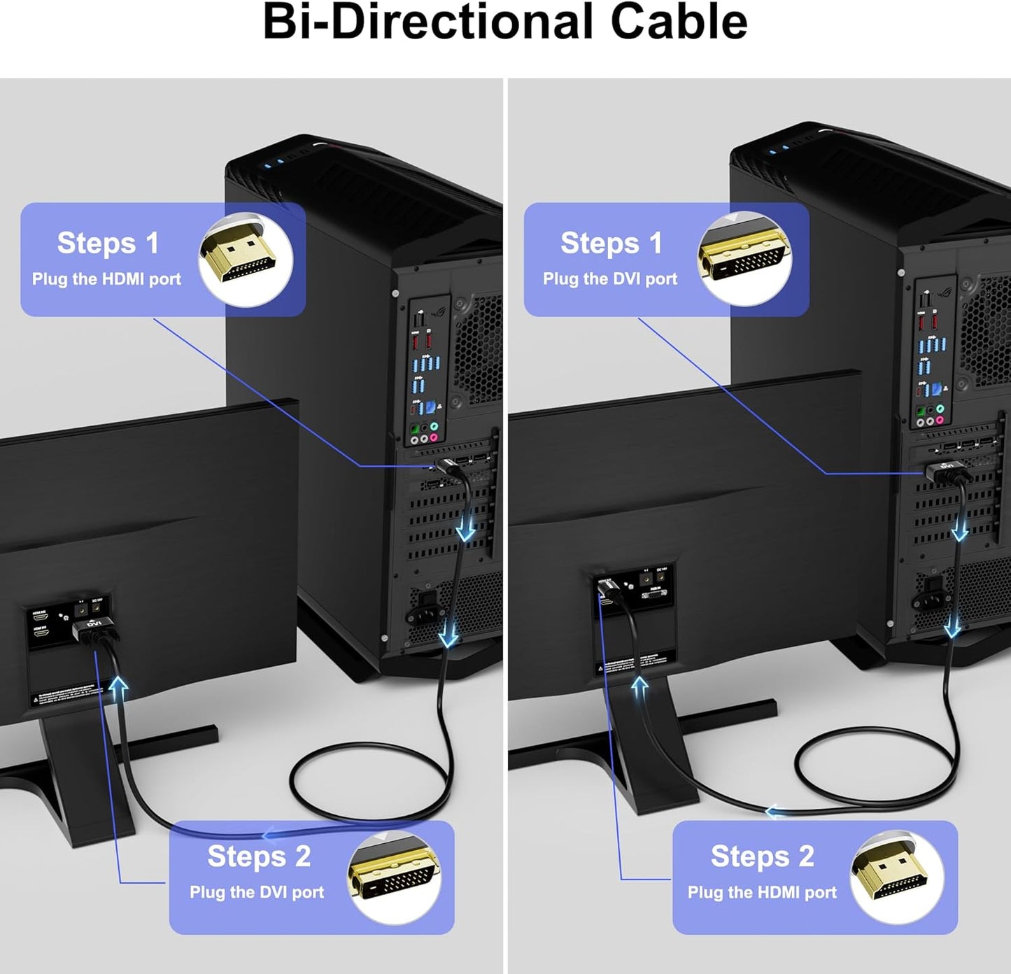 HDMI to DVI Cable 4FT, Bi-Directional DVI to HDMI Male to Male Cord, HDMI A to DVI-D Adapter, Gold-Plated Connectors, Aluminum Shells, 1080P, for Computer, Monitor, Projector, Raspberry Pi, Xbox, PS3