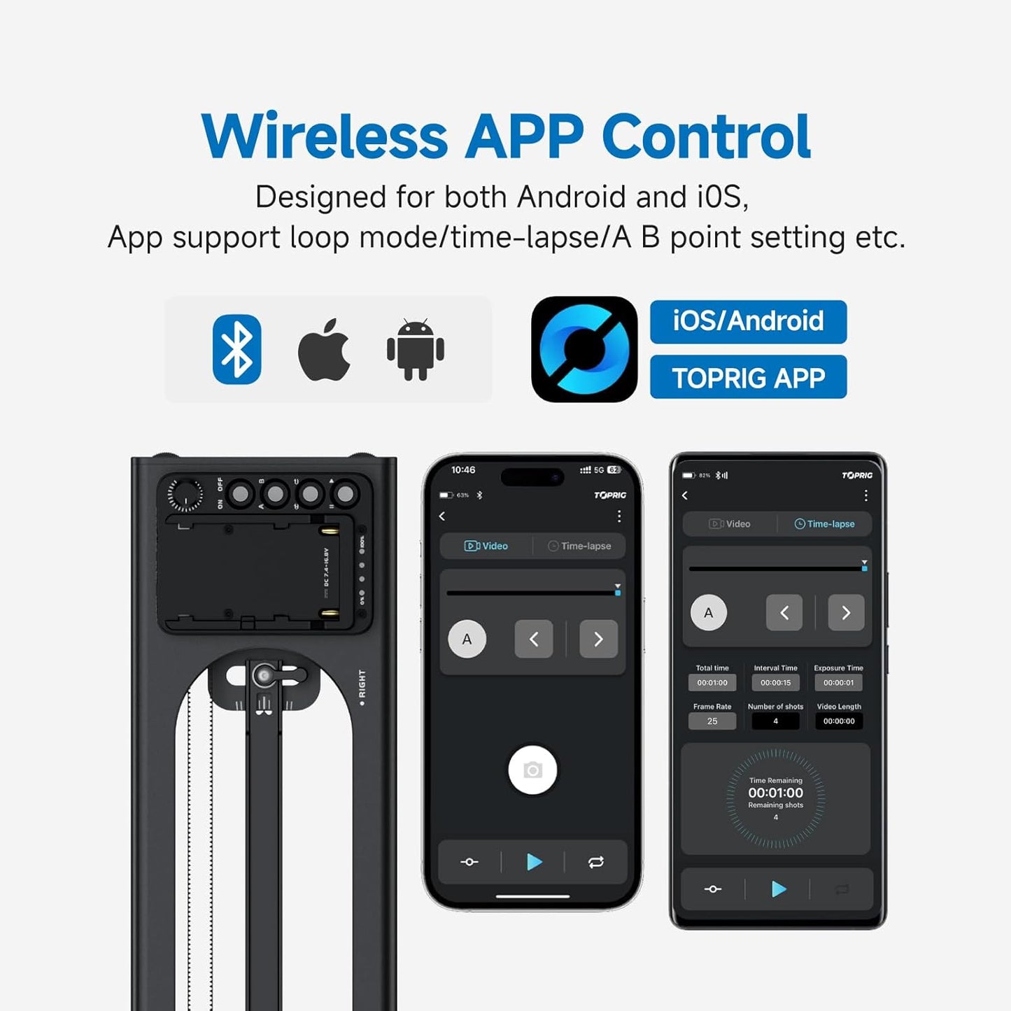 Accsoon Toprig 16inch/40cm Camera Slider Motorized, Button&APP Control, Video Mode/Time-Lapse/Loop Mode/120° Panoramic for Video Shooting Photography Video Slider, Compatible with Gopro DSLR Camera