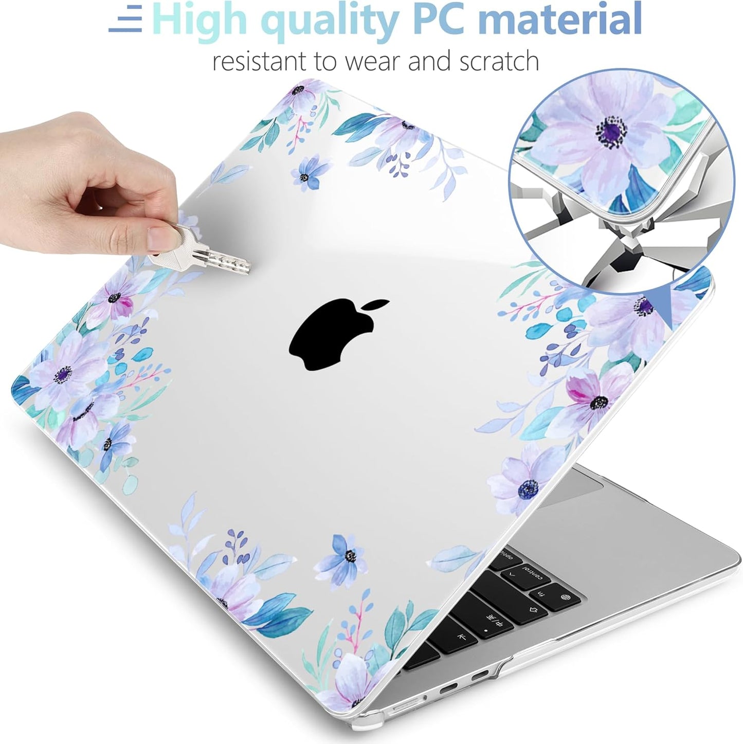 MEEgoodo for M4/M3/M2 MacBook Air 15.3 inch Case 2025 2024 2023, Case Fit Model (A3241/A3114/A2941) for MacBook Air 15 inch, Laptop Hard Shell with Keyboard Cover, Soft Purple Floral